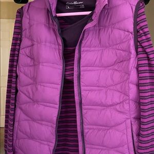 Eddie Bauer Violet Puffer Vest with Striped Shirt